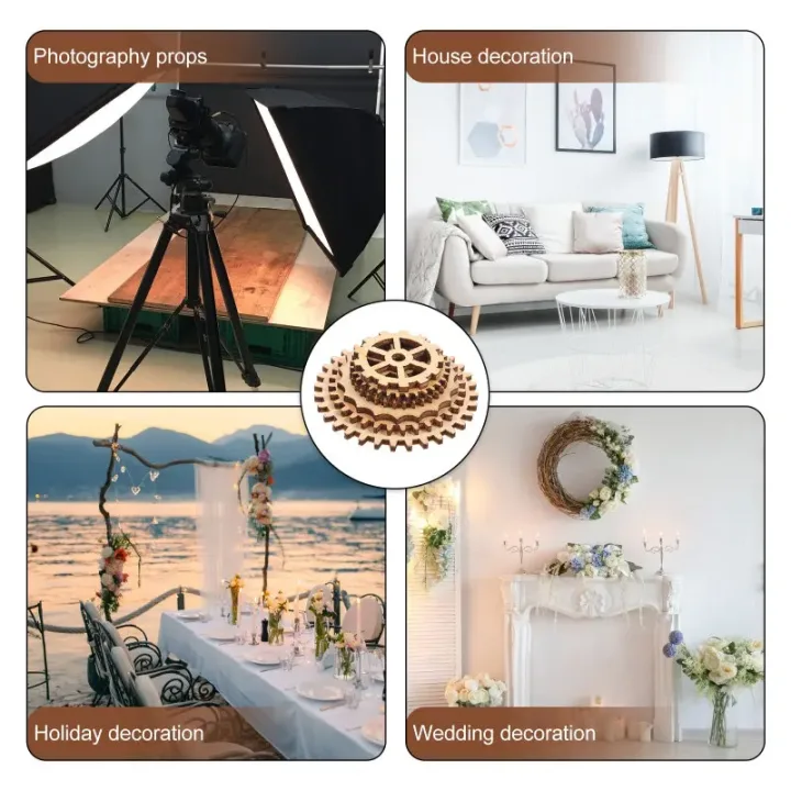 50Pcs Unfinished Wooden Gear Slices Hollow Craft Wood Pieces Diy Decoration Supplies Wedding Home nament Pendant Hanging