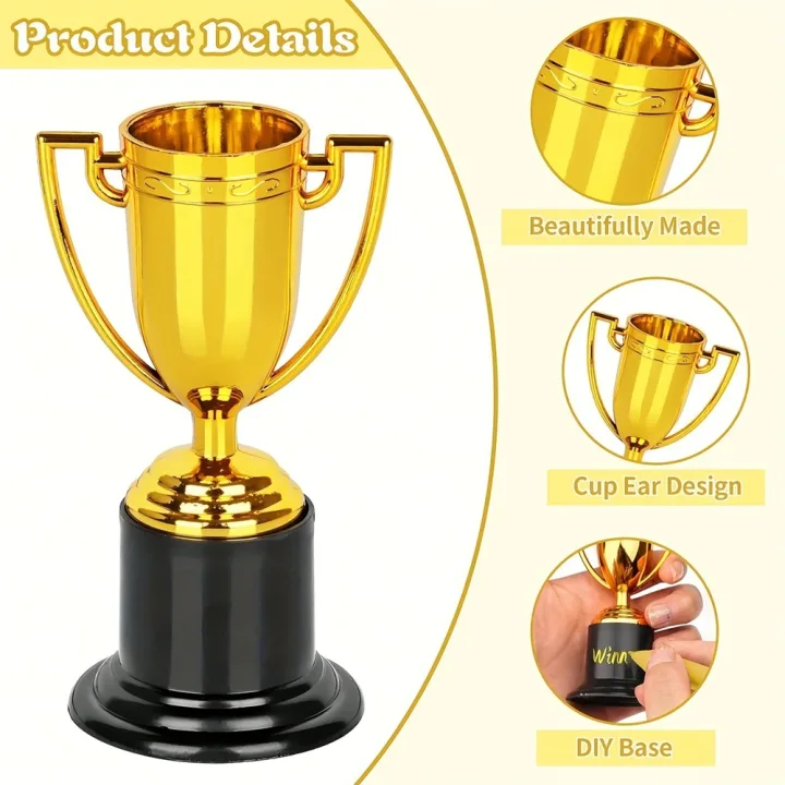 6/12Pcs Plastic Gold Trophy Prizes Kids Birthday Party Favors Kindergarten Celebration Party Rewards Pinata Easter Party Fillers