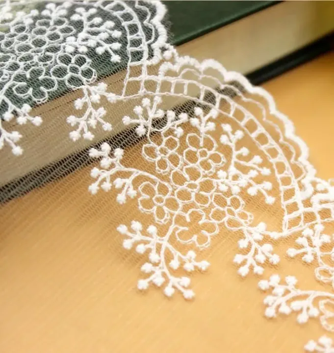 3 Meters White Color Cute Cotton embroidered mesh lace Garment lace trims trimmings DIY Sewing accessories