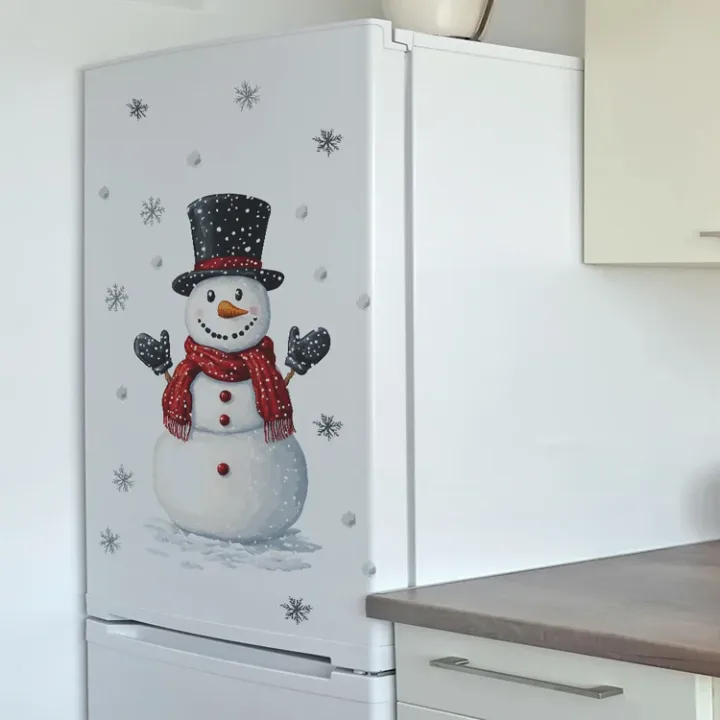 Christmas Snowman Snowflake Wall Stickers Fridge New Year Decoration Mural Cartoon Room Beautify Home Decor Self-adhesive Decals