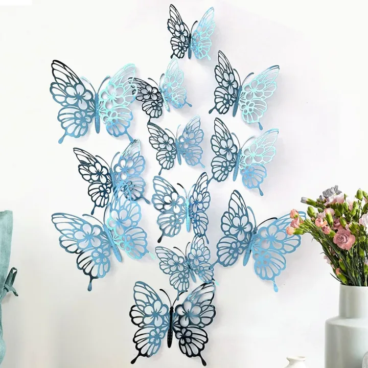 12Pcs/set 3D Hollow Butterfly Wall Stickers Wall Decor for Living Room Wedding Party Decoration Butterflies Decal Stickers
