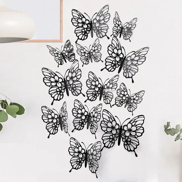 12Pcs/set 3D Hollow Butterfly Wall Stickers Wall Decor for Living Room Wedding Party Decoration Butterflies Decal Stickers