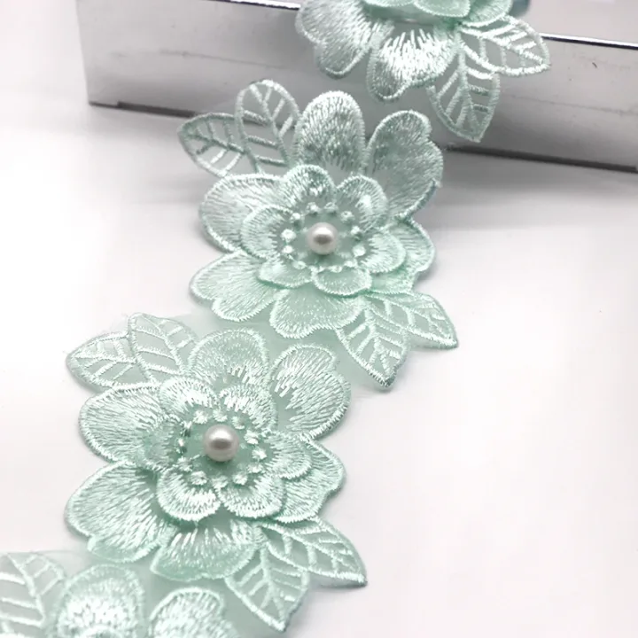 H700 6.5*8cm 10pcs Pearl Flower For Dress Ribbon Lace Trim Knitting Wedding Lace Embroidered DIY Patchwork Sewing Supplies Craft