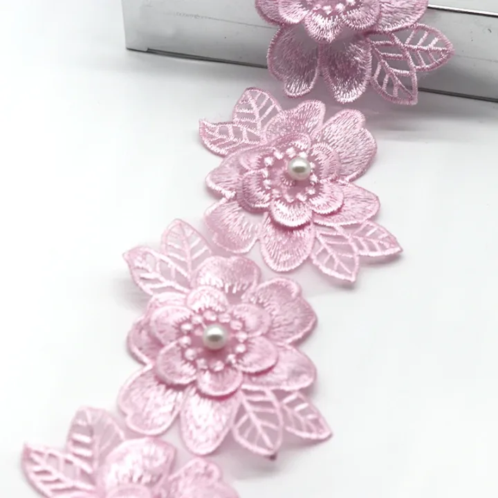 H700 6.5*8cm 10pcs Pearl Flower For Dress Ribbon Lace Trim Knitting Wedding Lace Embroidered DIY Patchwork Sewing Supplies Craft