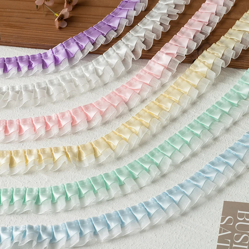 2meters High Quality 2024 Pleated Lace Ribbon Trimming For Party Dress Decorative Clothing Diy Crafts Supplies Needlework Fabric