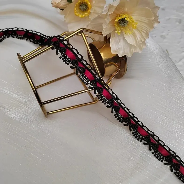 1Yard 1.8cm Pink And White Flower Bow Ribbon Lace Trim Is Ideal For DIY Crafts, Gift Packaging, Sewing Edges And Decorative