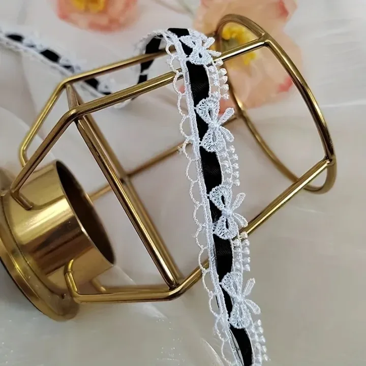 1Yard 1.8cm Pink And White Flower Bow Ribbon Lace Trim Is Ideal For DIY Crafts, Gift Packaging, Sewing Edges And Decorative