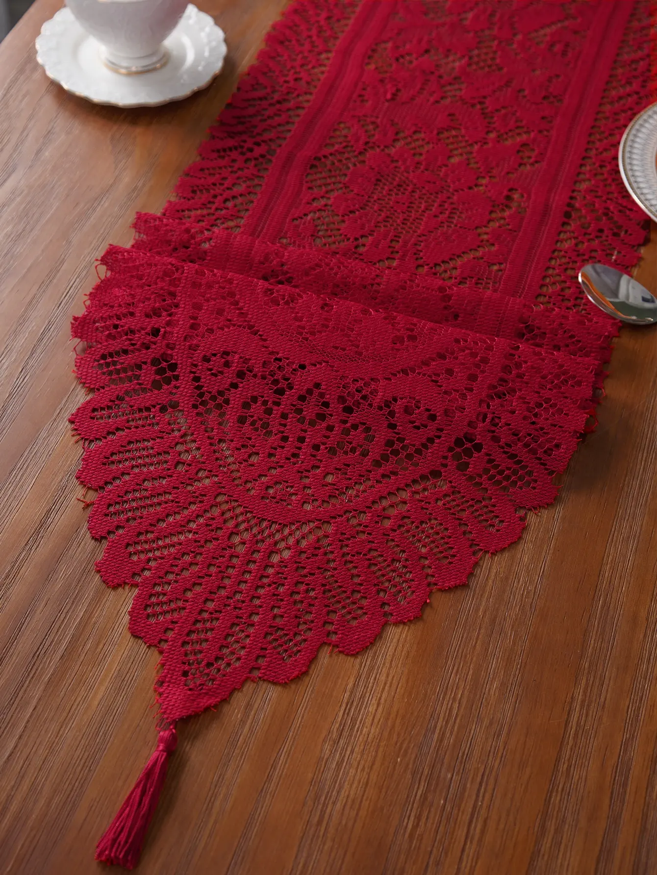 Wholesale Lot — Red Lace Table Cloth Runner for Wedding Banquet Decorations, Christmas Party Table Decor, Red, 13 x 59 Inch