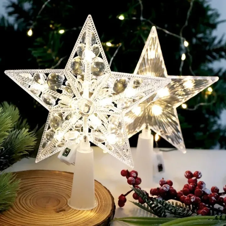 15cm Christmas Tree Decoration Stars Warm White Lights Home Room Decor Shining Lamp Xmas Festival