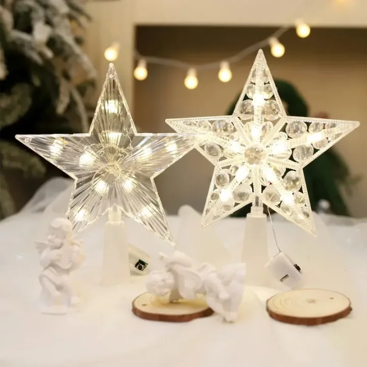 15cm Christmas Tree Decoration Stars Warm White Lights Home Room Decor Shining Lamp Xmas Festival