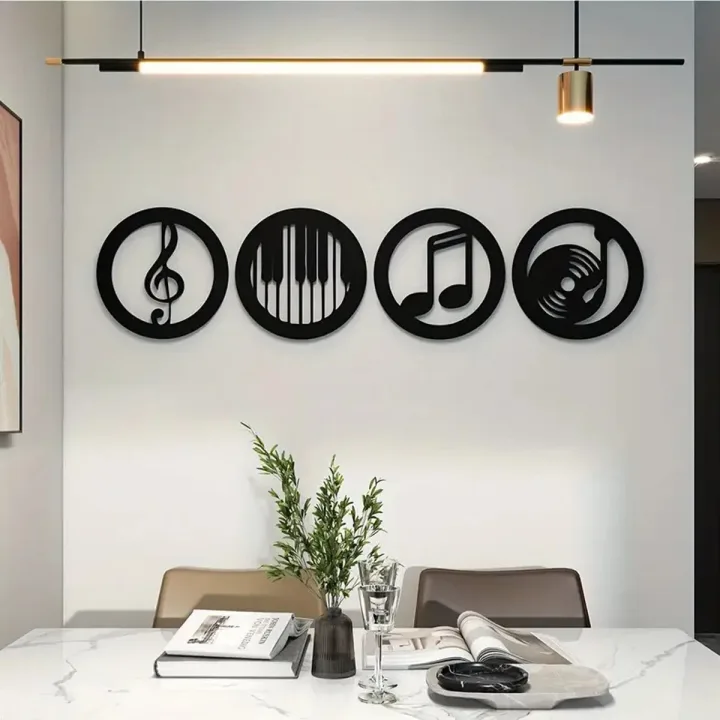 4 Pcs Wood Wall Art Decor, Musical Note, Piano Silhouette, Gifts for Music Lovers, Birthday Presents for KTV, Recording Studio