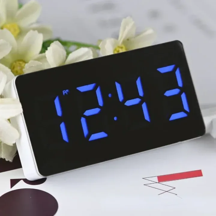 Multifunctional Mirror Table Clock Digital Alarm Snooze Display Time Night LED Light Desk Desktop Home Decor Gifts for Children