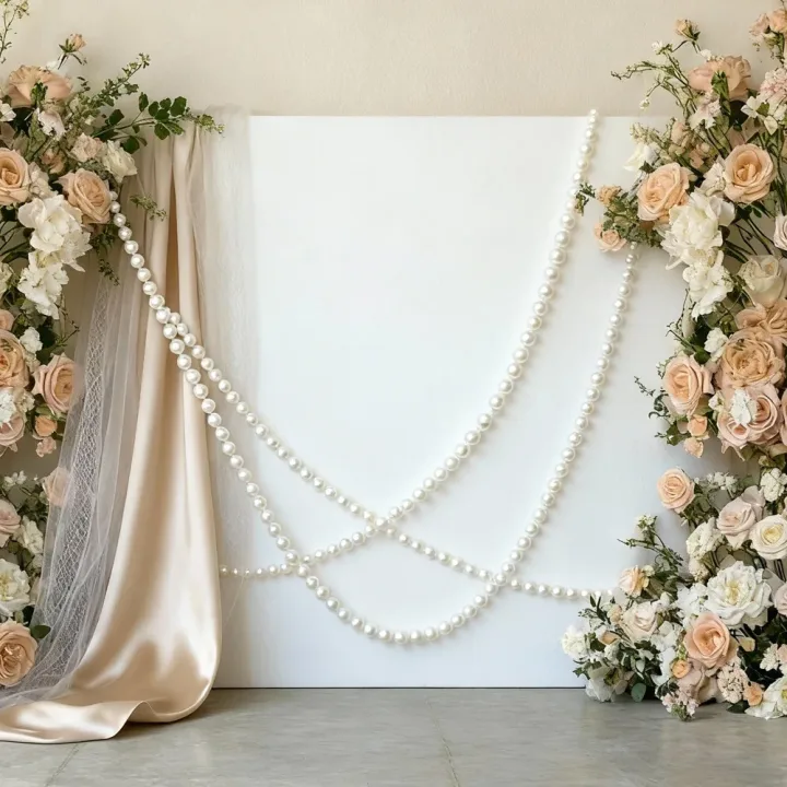 Wedding Backdrop Wall Decor - Faux Large Pearl - DIY Beaded Garland White Ball Pendant & Figurine