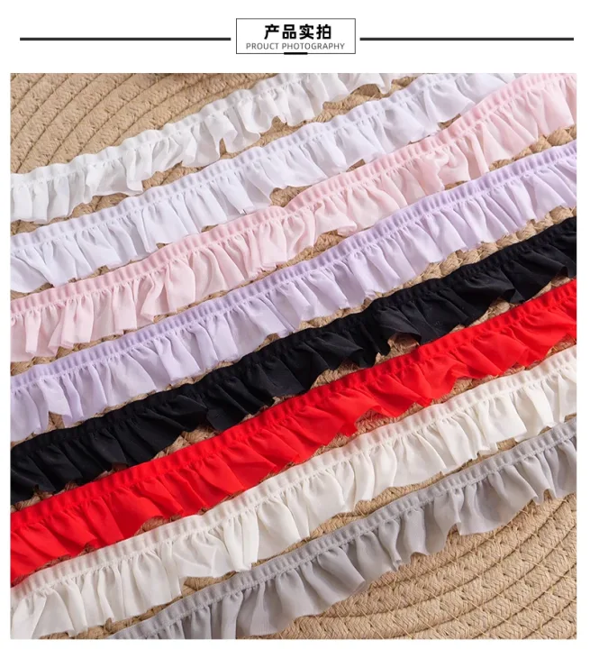 Elastic 25mm Wide Pleated Needlework Ruffles Trim Lace Fabirc Neckline Cuffs Pets Clothes Apparel Skirt DIY Sewing Decor Ribbon