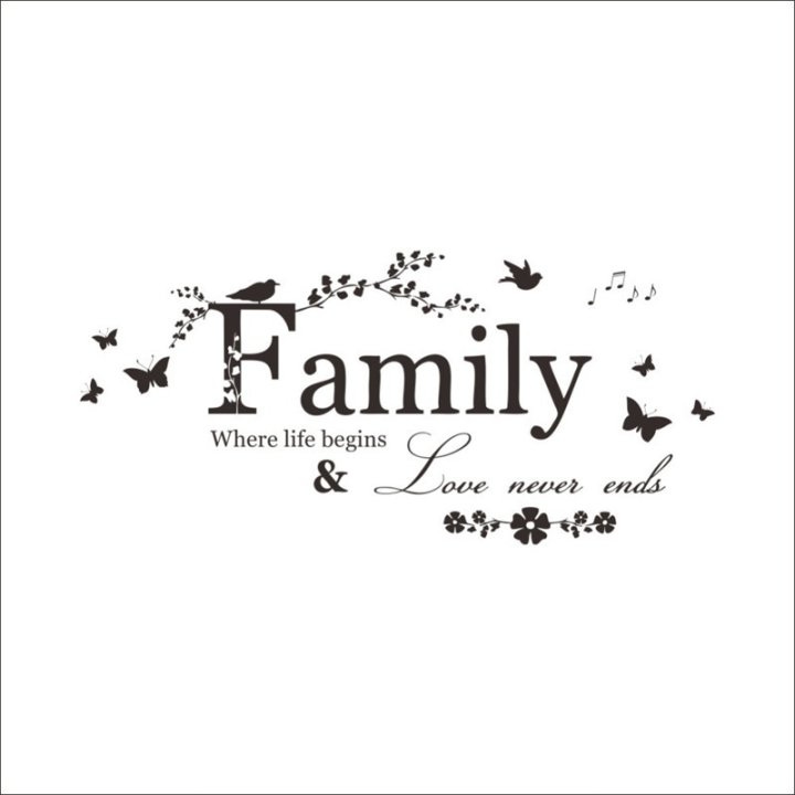 Family Love Never Ends Quote Vinyl Wall Decal Wall Lettering Art Words Wall Sticker Home Decor Wedding Decoration Living Room