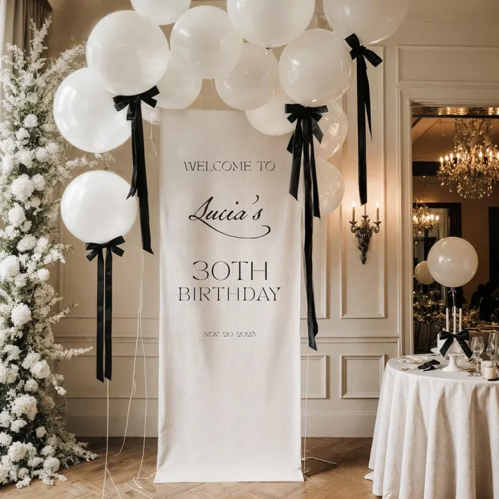 Personalized Birthday Fabric Sign 16th 30th Accessories Outdoor Birthday Backdrop Party Welcome Sign Elegant Event Decoration