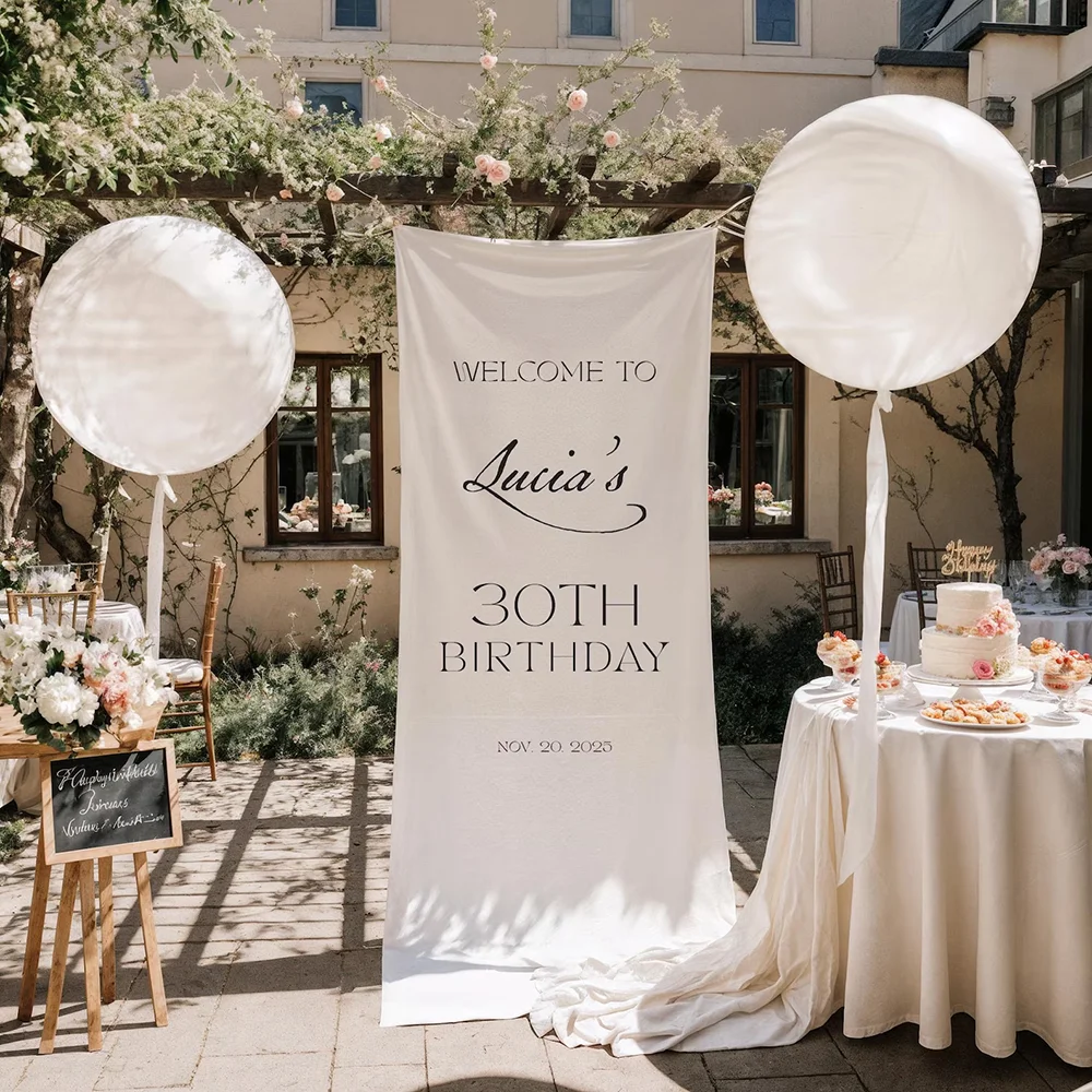 Personalized Birthday Fabric Sign 16th 30th Accessories Outdoor Birthday Backdrop Party Welcome Sign Elegant Event Decoration
