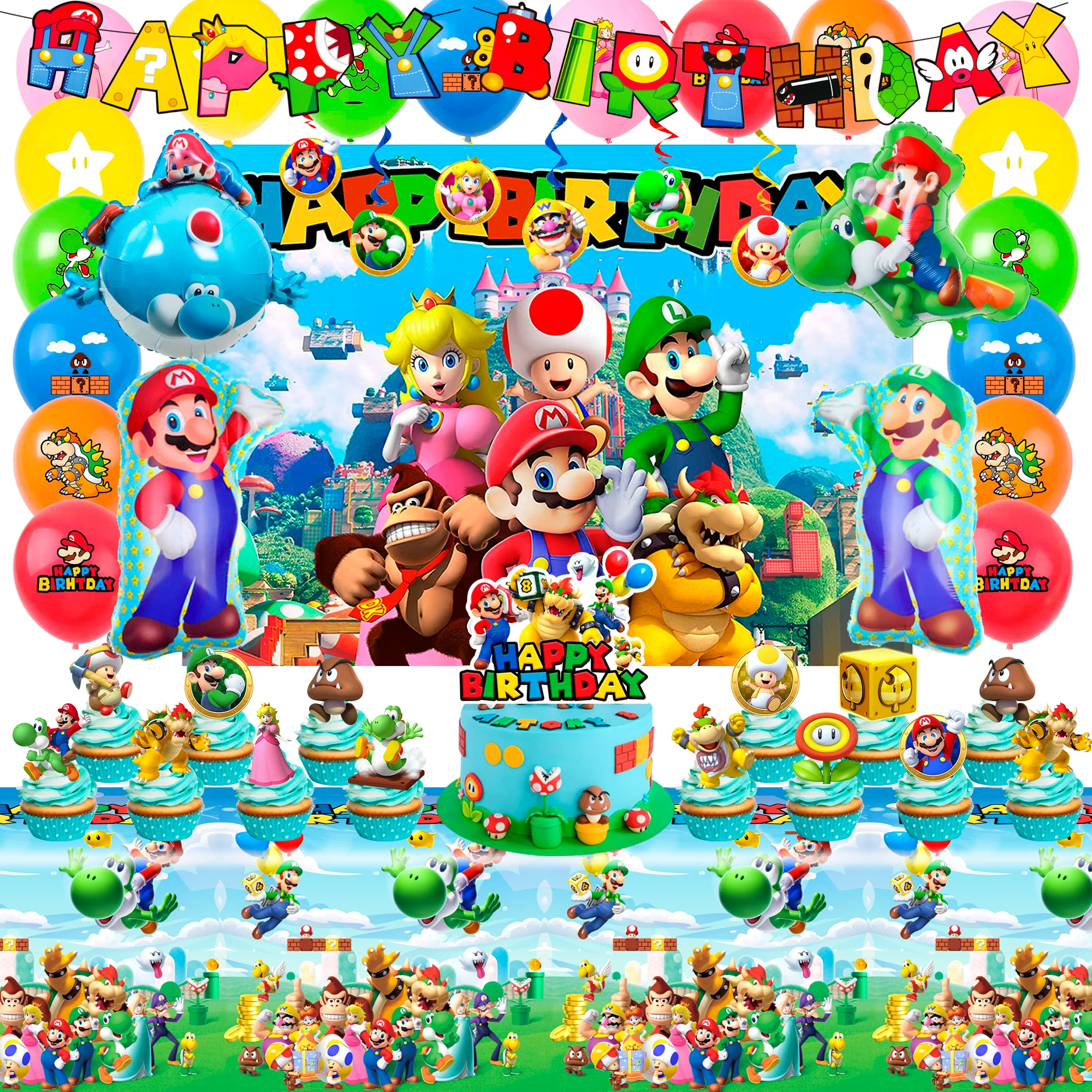 68 Pcs Mario Birthday Party Supplies&Super Mario Party Decorations-Backdrop Tablecloth Balloons etc Super Mario Party Supplies