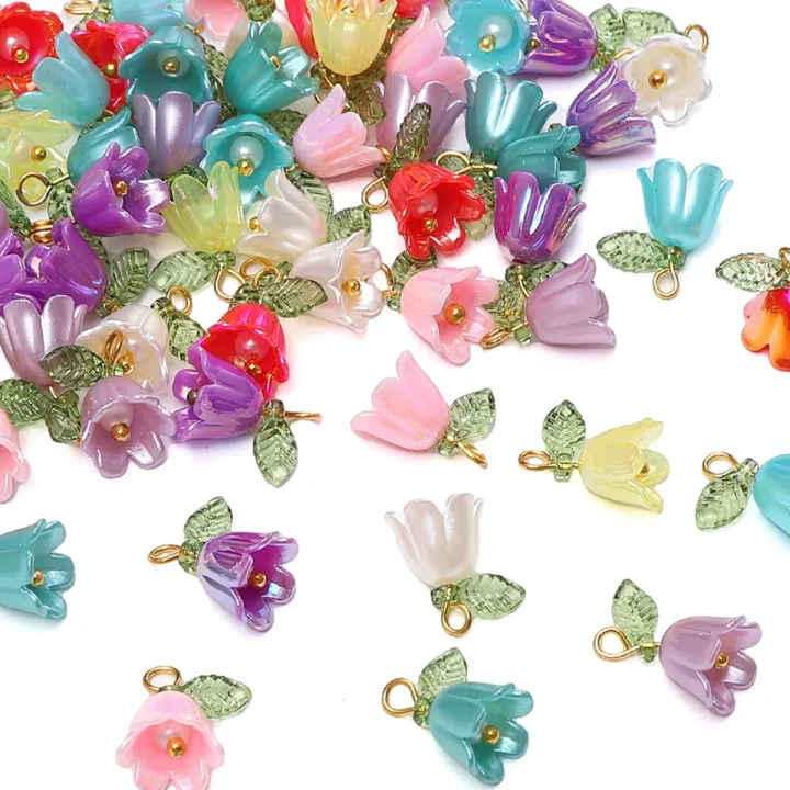 11x14mm 2-10Pcs acrylic lily of the valley flower bud beads plated with colored loose beads, handcrafted DIY making jewelry brac