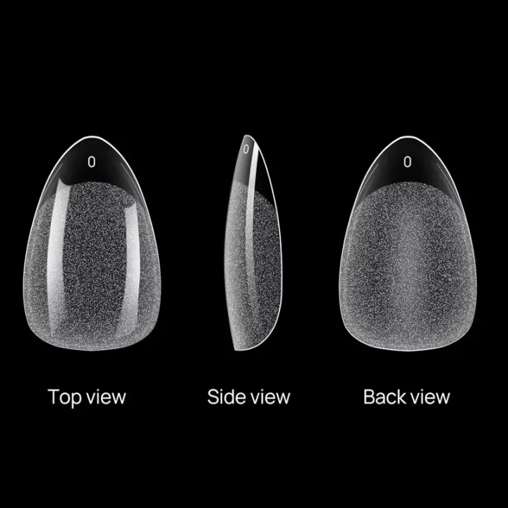 600 Short Almond-Shaped Semi-Matte Transparent Acrylic False Nail Tips for Nail Extensions and Manicure Tools