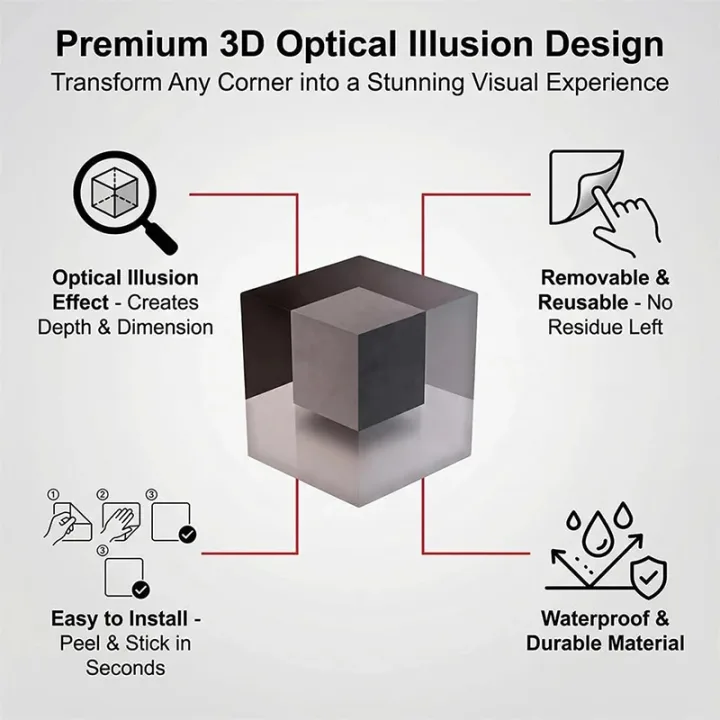 3D Wall Art Optical Illusion Corner Wall Decal Large Removable Peel And Stick Wall Art T Modern Home Decor For Living Room Stick