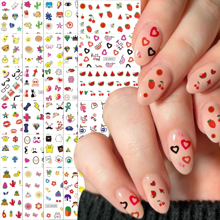 30pcs Cute Cartoon Colorful Animal Nail Art Stickers Set 3D Balloon/rabbit/crocodile/heart Design Nail Decals DIY Manicure Decor