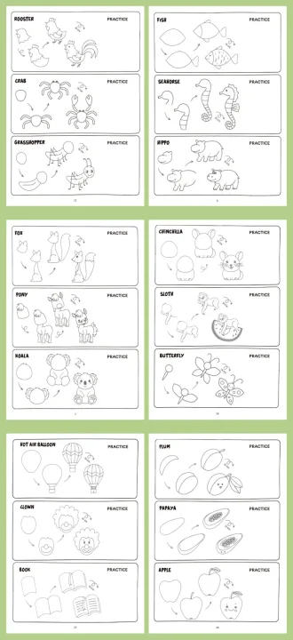 Fun Coloring Book, Children's Art Book: Simple 4-Step Drawing Guide, Interactive Drawing Activity Book for Kids 32 Pages
