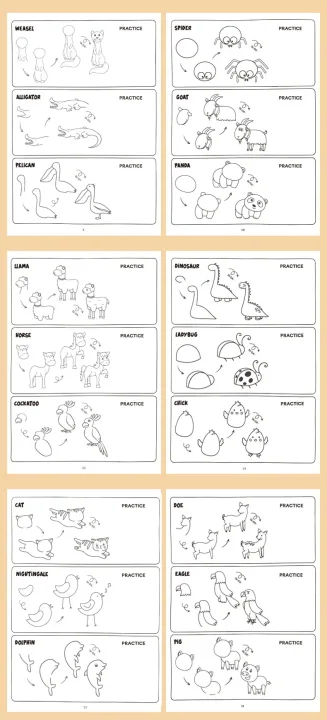 96 Animal Patterns, 32 Pages, Learn To Draw Animals, How To Draw: Teaching Drawing Book, Simple 4 Steps To Complete Drawing