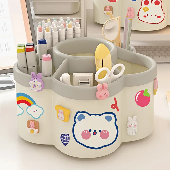 Rotating Pen Holder Desk Organizers Large Capacity Pen Storage Box Cosmetic Brush Organization Box Study Dormitory Accessories