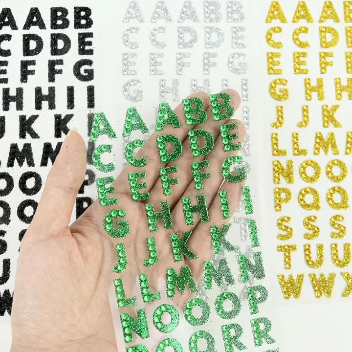 1Pcs Glitter A-Z Alphabet Letters Sticker Scrapbooking Stationery School Supplies Black/Gold/Silver/Red/Blue/Pink/Purple/Green