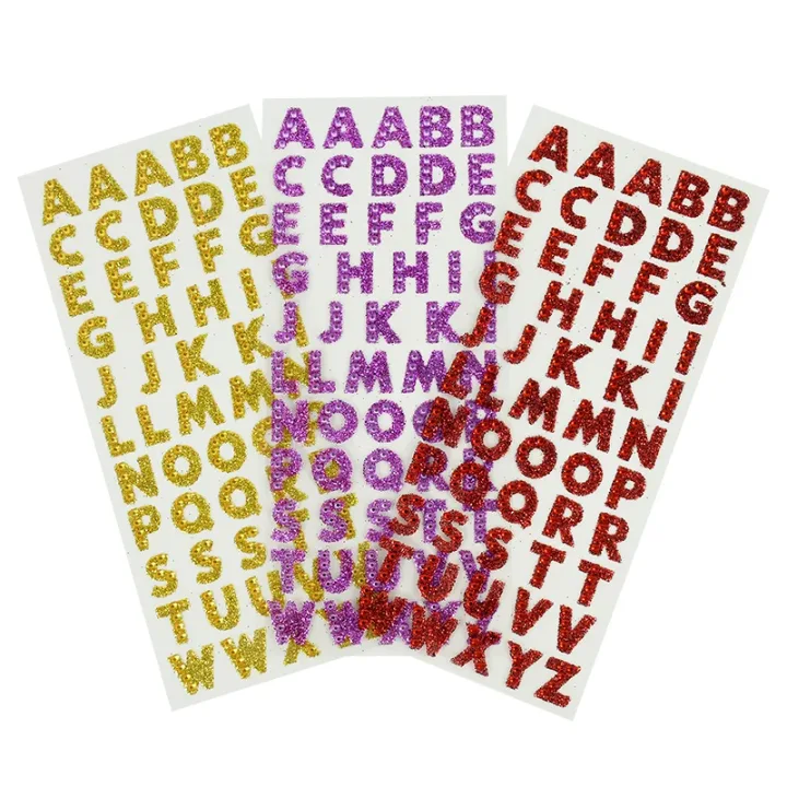 1Pcs Glitter A-Z Alphabet Letters Sticker Scrapbooking Stationery School Supplies Black/Gold/Silver/Red/Blue/Pink/Purple/Green