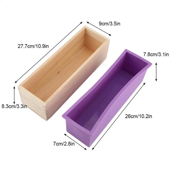 Silicone Soap Mold Flexible Rectangular Loaf Mold with Wood Box Soaps Making