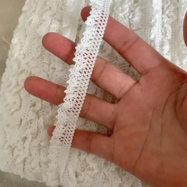 5 Meters Beige Roseo White Elastic Lace Embroidered Crochet Trim Home DIY Clothing 100% Cotton Ribbon Border Sewing Crafts 1.5cm