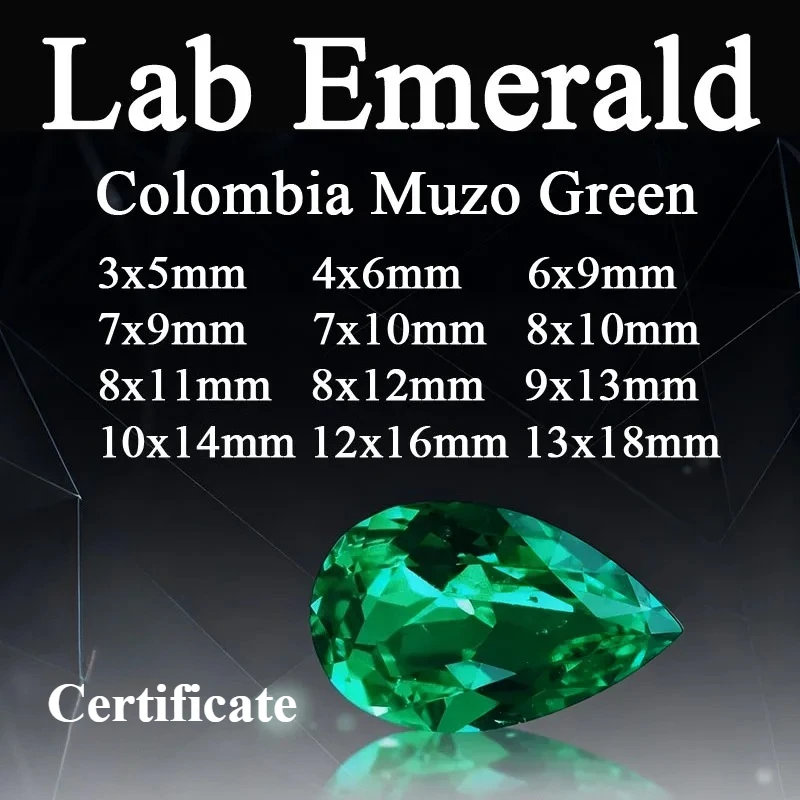 NEW Lab Grown Colombia Emerald Pear Shape Charms Green Gemstone for Diy Fine Jewelry Making Materials Selectable AGL Certif