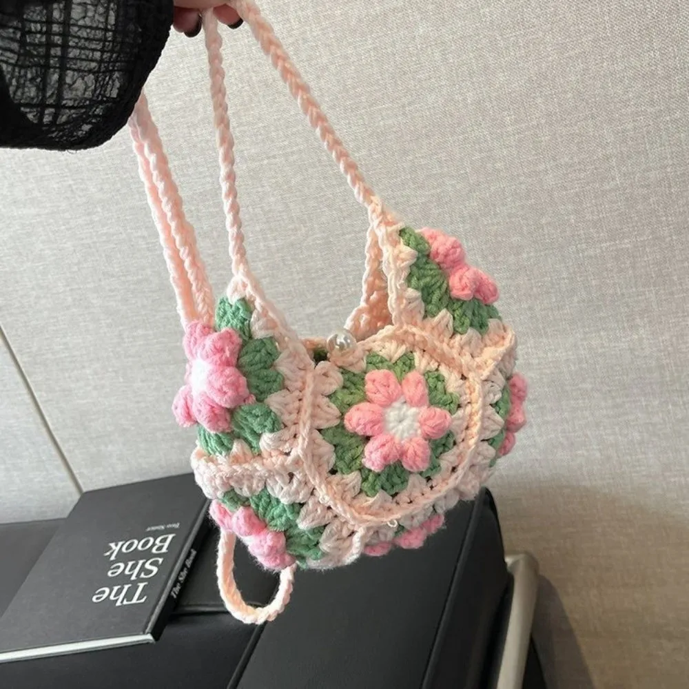 Crochet Crossbody Bag, Handmade Flower Pattern Bag, Lightweight Knitted Tote, Casual Shoulder Bag for Daily Use, Unique Fall Accessory