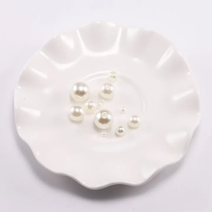 10-1000pcs/lot 3-20mm Straight Holes Acrylic Imitation Pearl Beige Bracelet Round Beads For DIY Craft Jewelry Making Supplies