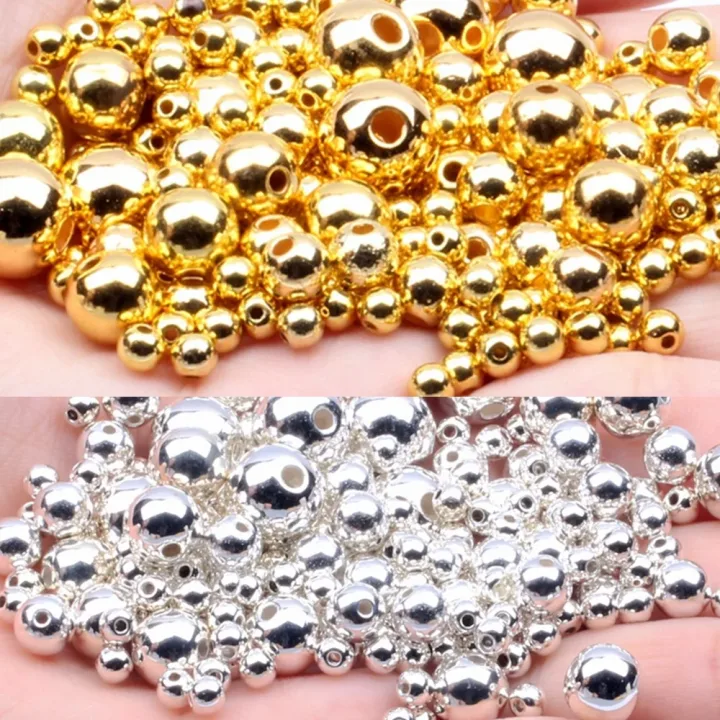 3mm-12mm Gold Plated/silver Plated Pearl Acrylic Beads Round Pearl Spaced Scattered Beads For Jewelry Making Diy
