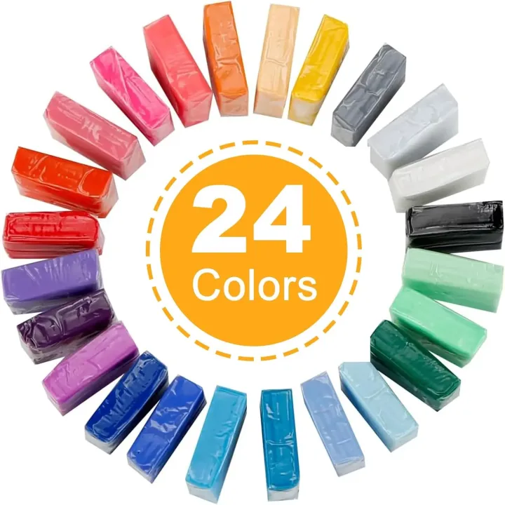 24 Colors Polymer Clay Set, Non-Toxic Modeling Clay for Kids & Beginners, Oven Bake or Boil