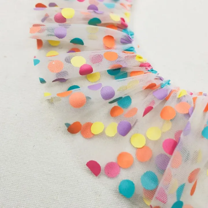 Cartoon colorful dots smocked white lace DIY children's clothes skirt toy doll apron cat dog scarf hand craft sewing accessories