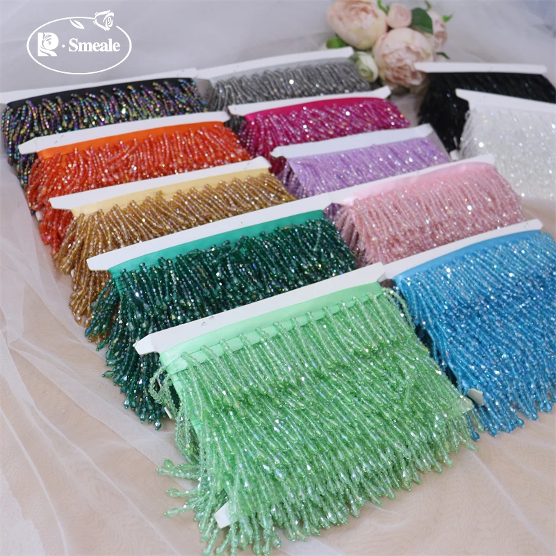 9Y-5Y-2Y-1Y,Crystal Tassels Beaded Lace Trim.Tassel Lace Decoration Shoes Ornaments White Black Hanging Bead Curtain RS252183
