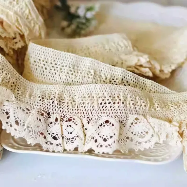 High quality crochet cotton fabric stretch lace DIY clothing cuff collar skirt trim girl doll hand-made dress sewing materials