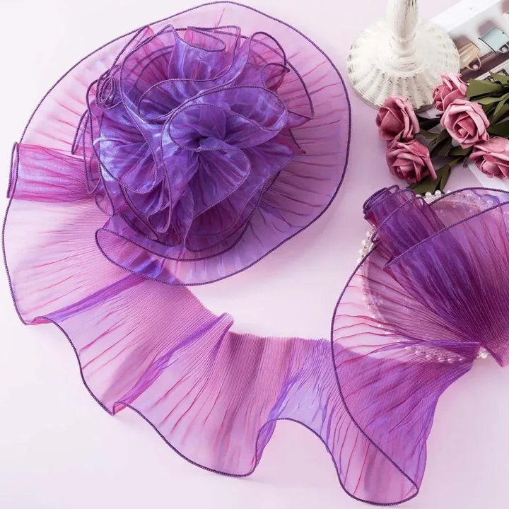 2Yards Embroidery Ruffled Pleated Lace Fabric Trim Gradient Organza Border for Dress Party  DIY Sewing Decoration