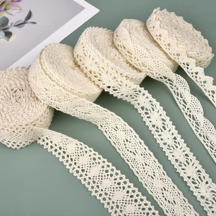 5Yards Cotton Lace Trim Ribbon Beige Sewing Trim Lace Ribbon Crochet Lace Fabric DIY Wedding Party Craft Gift Decor