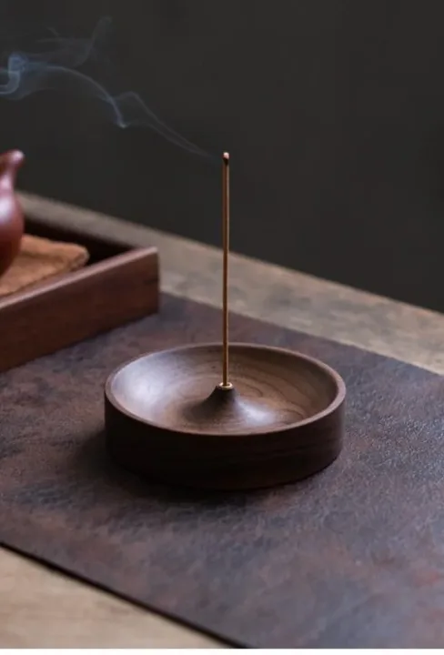 Solid Wood Incense Burner Handmade Tea Ceremony Round Incense Stick Indoor Incense Tray Multi Hole Home Ornament Decor Holder