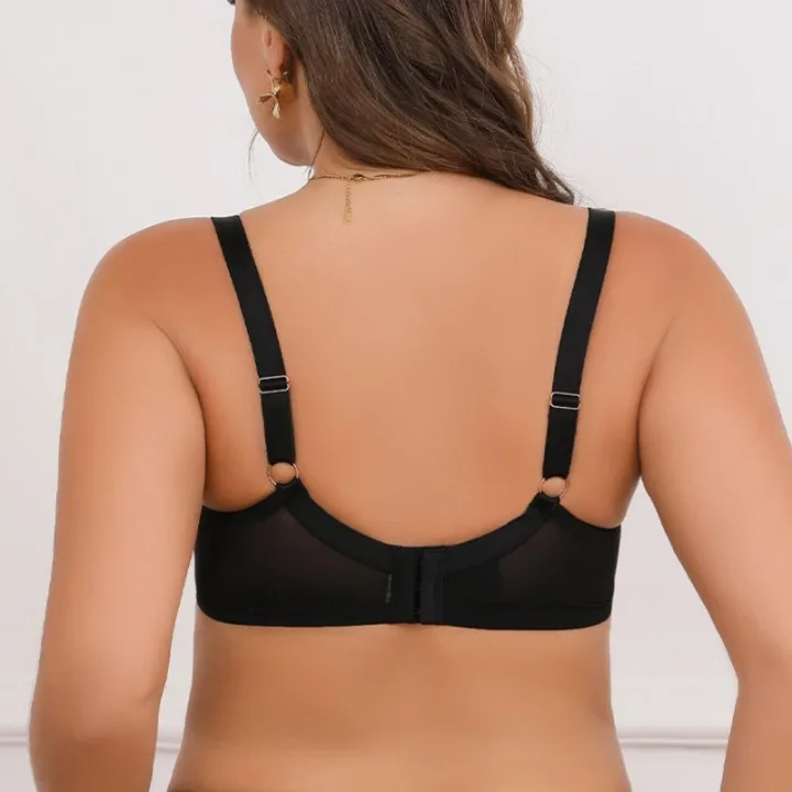 Lace Plus Size Bra Thin Mesh Embroidery Full Cup Gathering Top Support Slim Fit Underwear