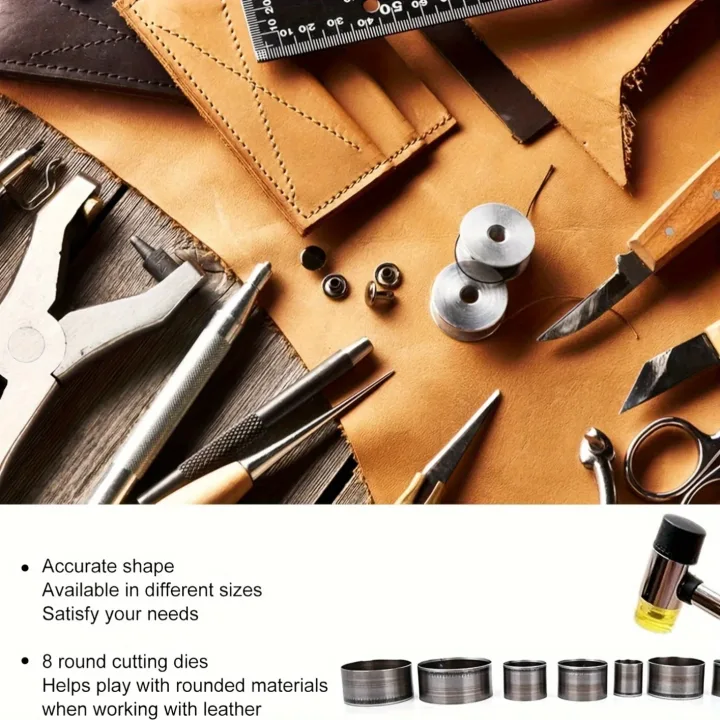 7pcs Leather Cutting Die Set Leather Craft Tools Sharp Leather Circle Stencil Cutter Mold Round Hollow Hole Punch Set