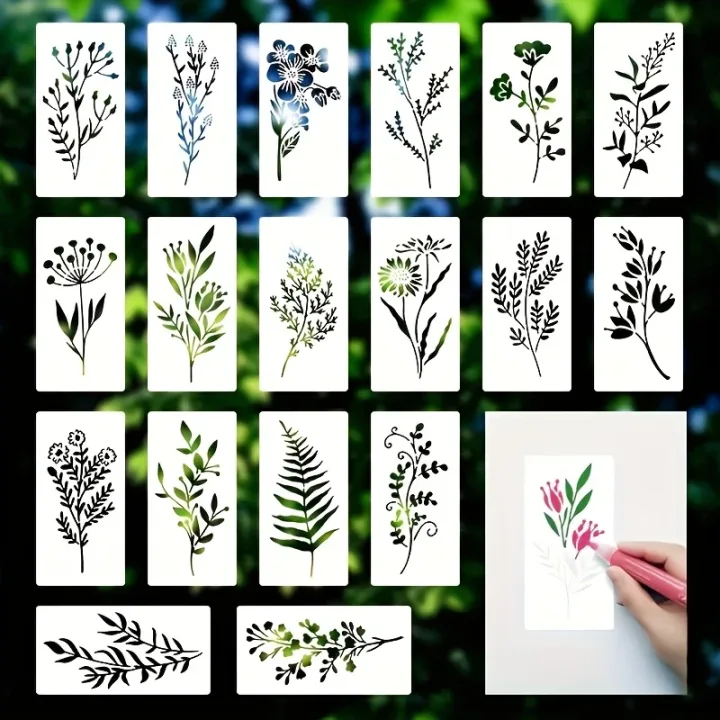18Pcs/set DIY Flower Painting Stencils, Reusable Plastic Templates for Wood, Fabric, Paper Spray Paint & Graffiti Craft Supplies
