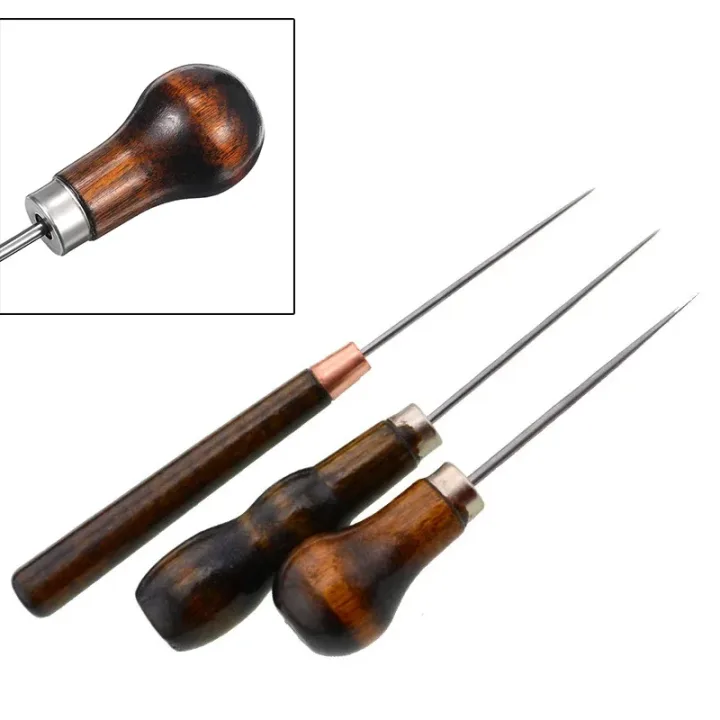 1pcs Durable Awl Tools With Wooden Handle Diy Leather Crafts Punch Tools Leather Hole Punches Stitching Tools Handmade Supplies