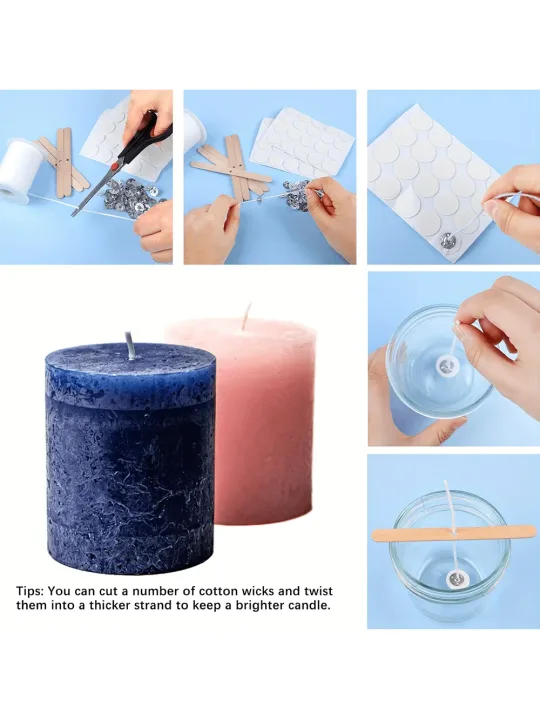 200 ft Candle Wick - Candle Wick with 100 Metal Wicks, 60 Candle Stickers, 5 Wooden Wick Holders, Soy Wax Candle Wick DIY Craft Candle Making Supplies Set