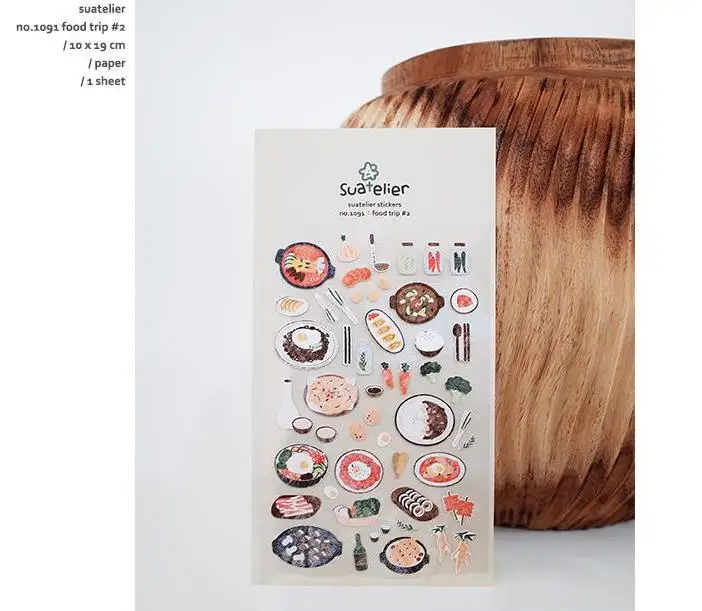Suatelier Foods Stickers Aesthetic Scrapbooking Cute Junk Journal Ephemera Korean Deco Sticker Planner Diary DIY Craft Supplies